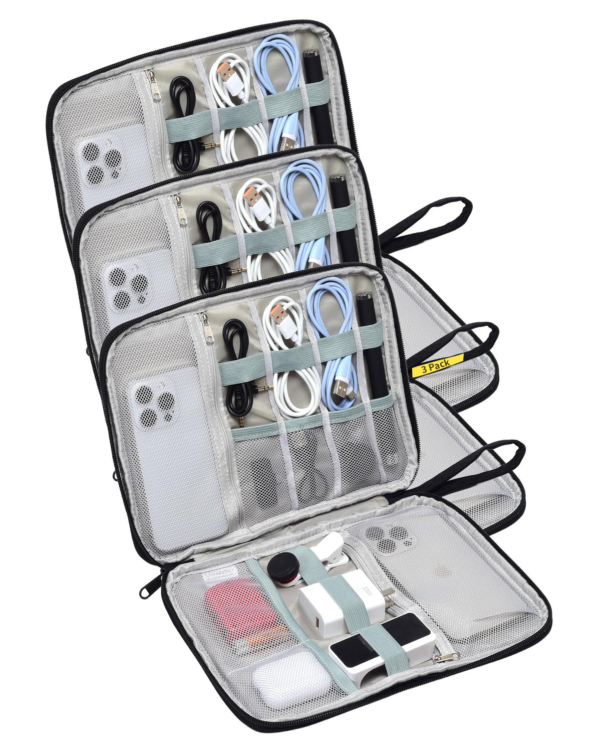 Electronics Travel Organizer Case for Chargers and Cords Black