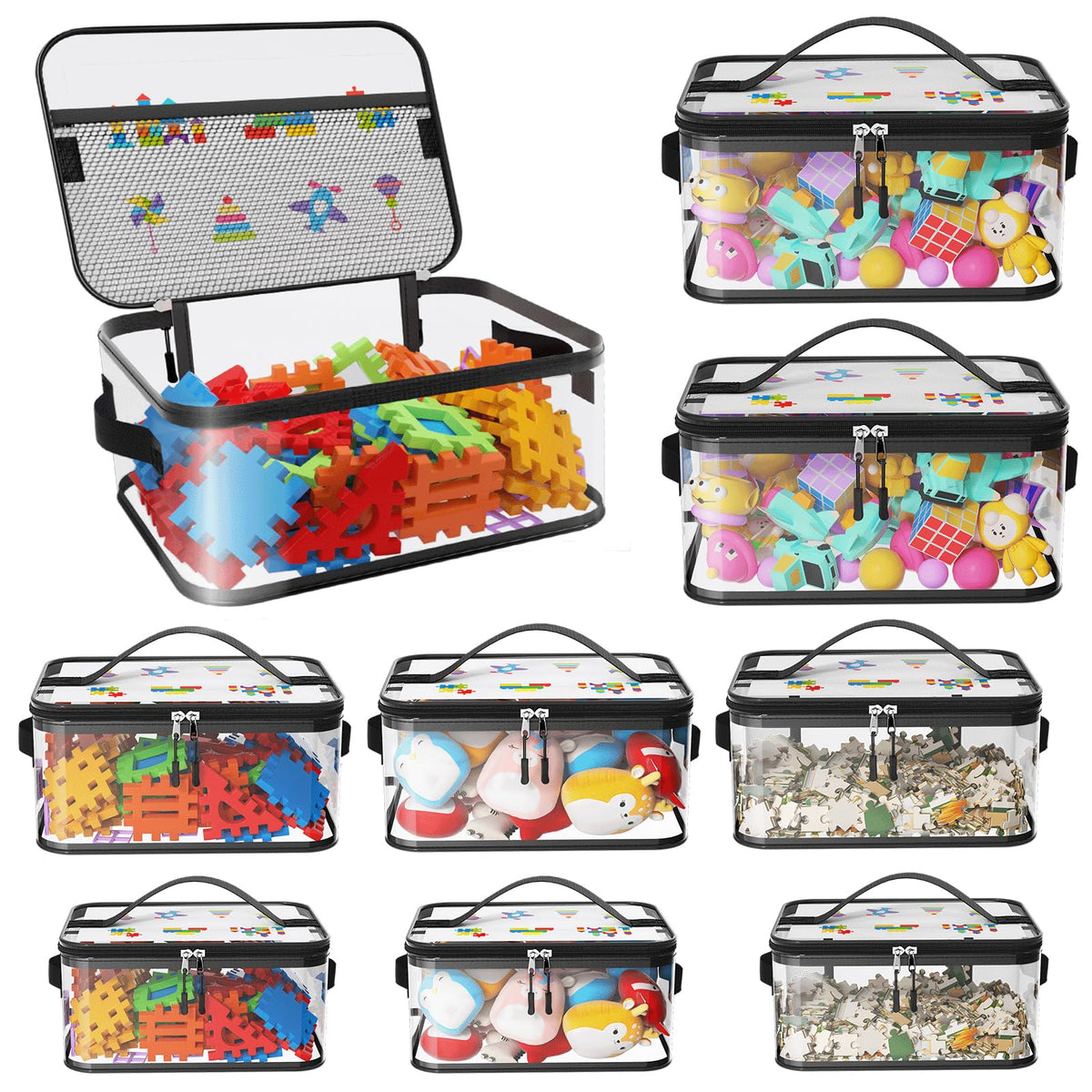 8 Packs Large Clear Toy Storage Bags with Double Zipper & Handles, L