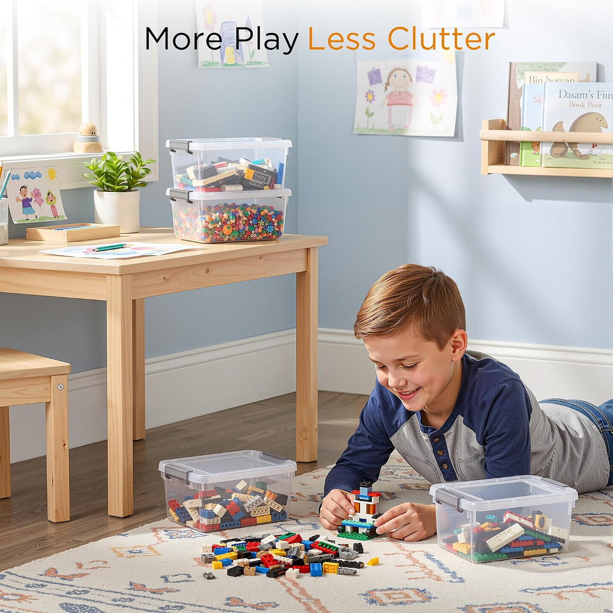 Citylife 10Packs 1.3Qt Small Storage Bins with Lids,Stackable Clear