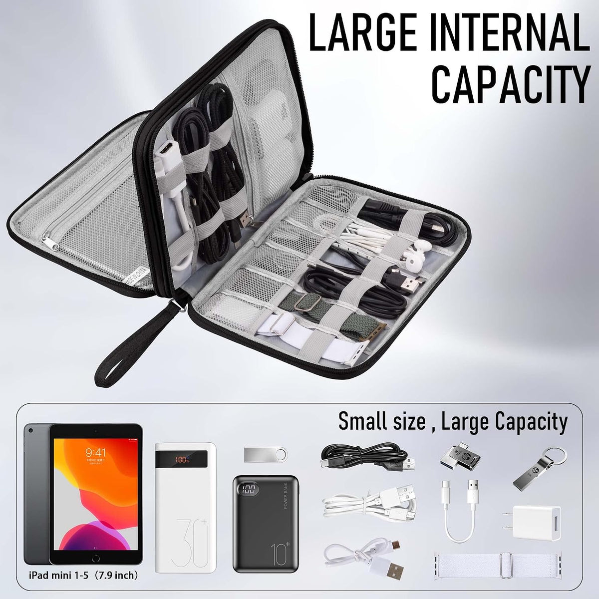 Arae Travel Essentials Electronic Organizer Double Layer - Black, L