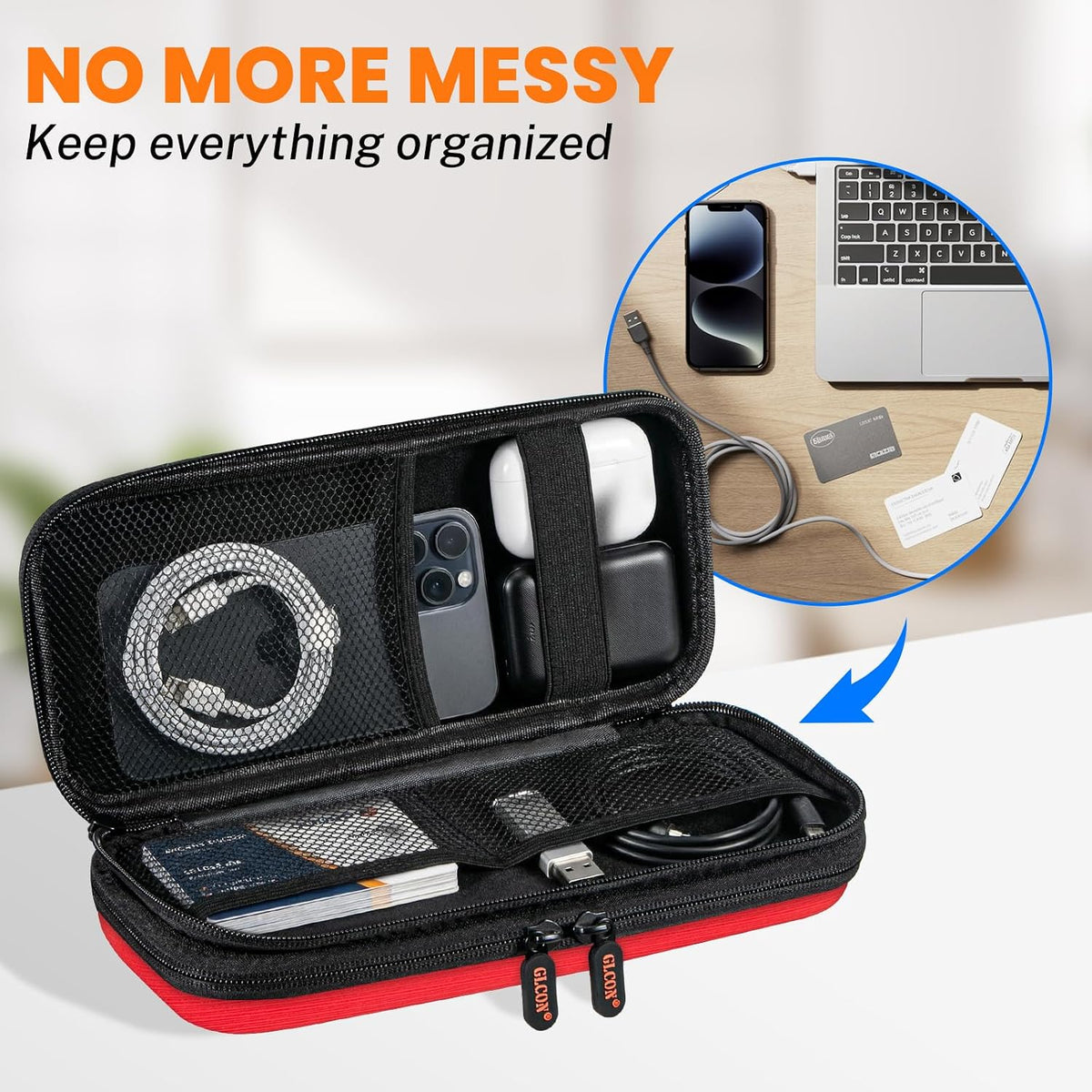 Red Double-Layer Hard Carrying Case, Electronics Organizer Travel Pouch