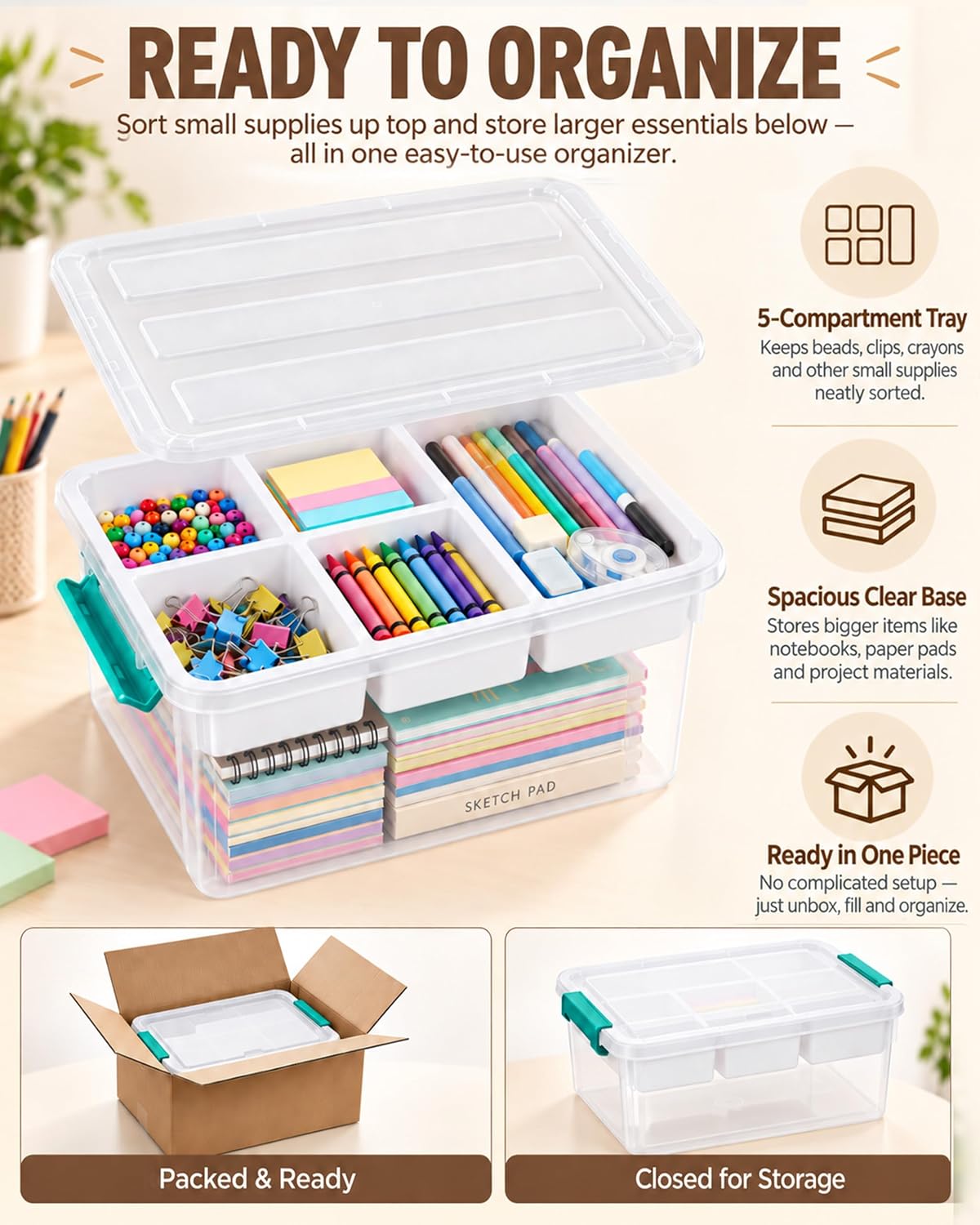 EOENVIVS Craft Organizers and Storage Container Art Supply Organizer,17 QT