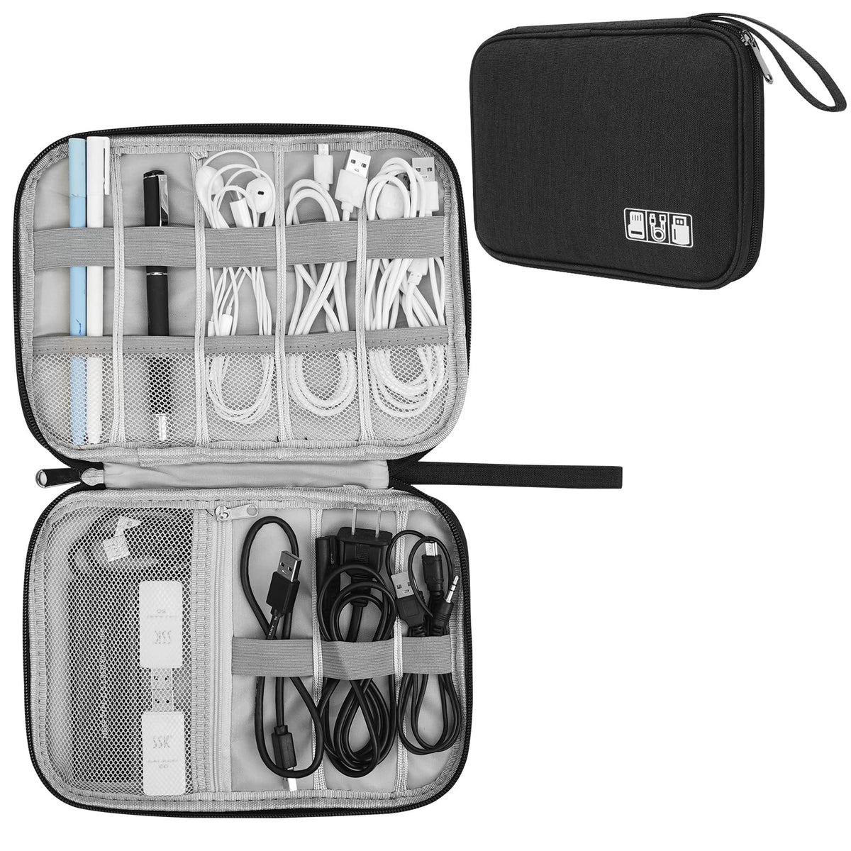 Electronic Organizer Travel Universal Cable Organizer Electronics Accessories Bag for Cable, Charger, Phone, USB, SD Card,1Pack
