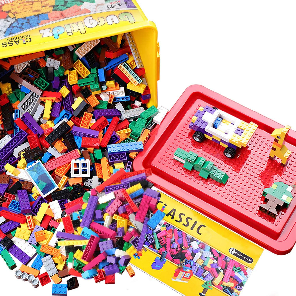burgkidz Premium Building Blocks Set: Storage Box with Baseplate Lid