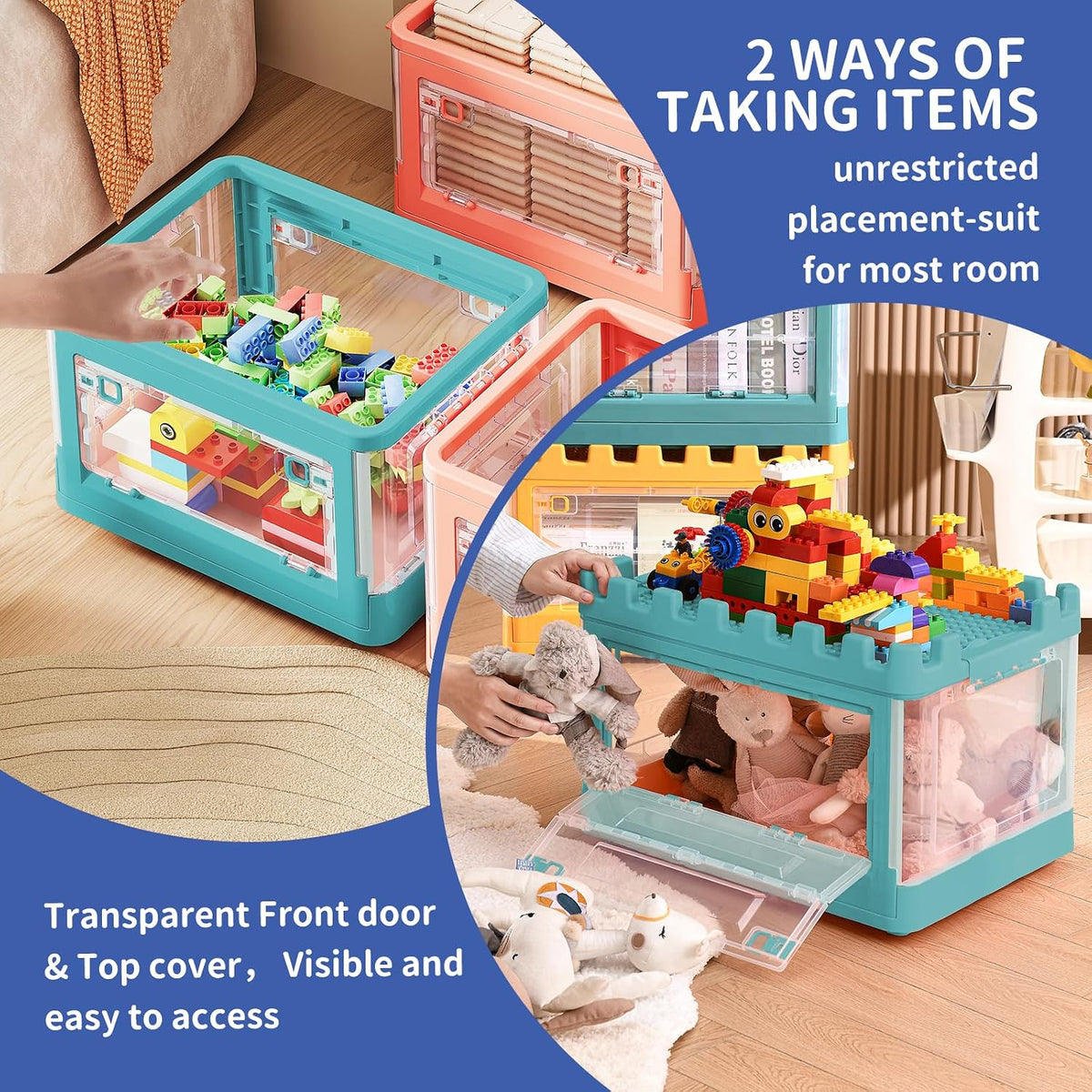 Lego Duplo Storage Collapsible Storage Box for Lego Blocks Toys Organizer Storage for Kids Toy Stackable Building Blocks with Lids Toy Chests with Compartments for Boys and Girls 21QT