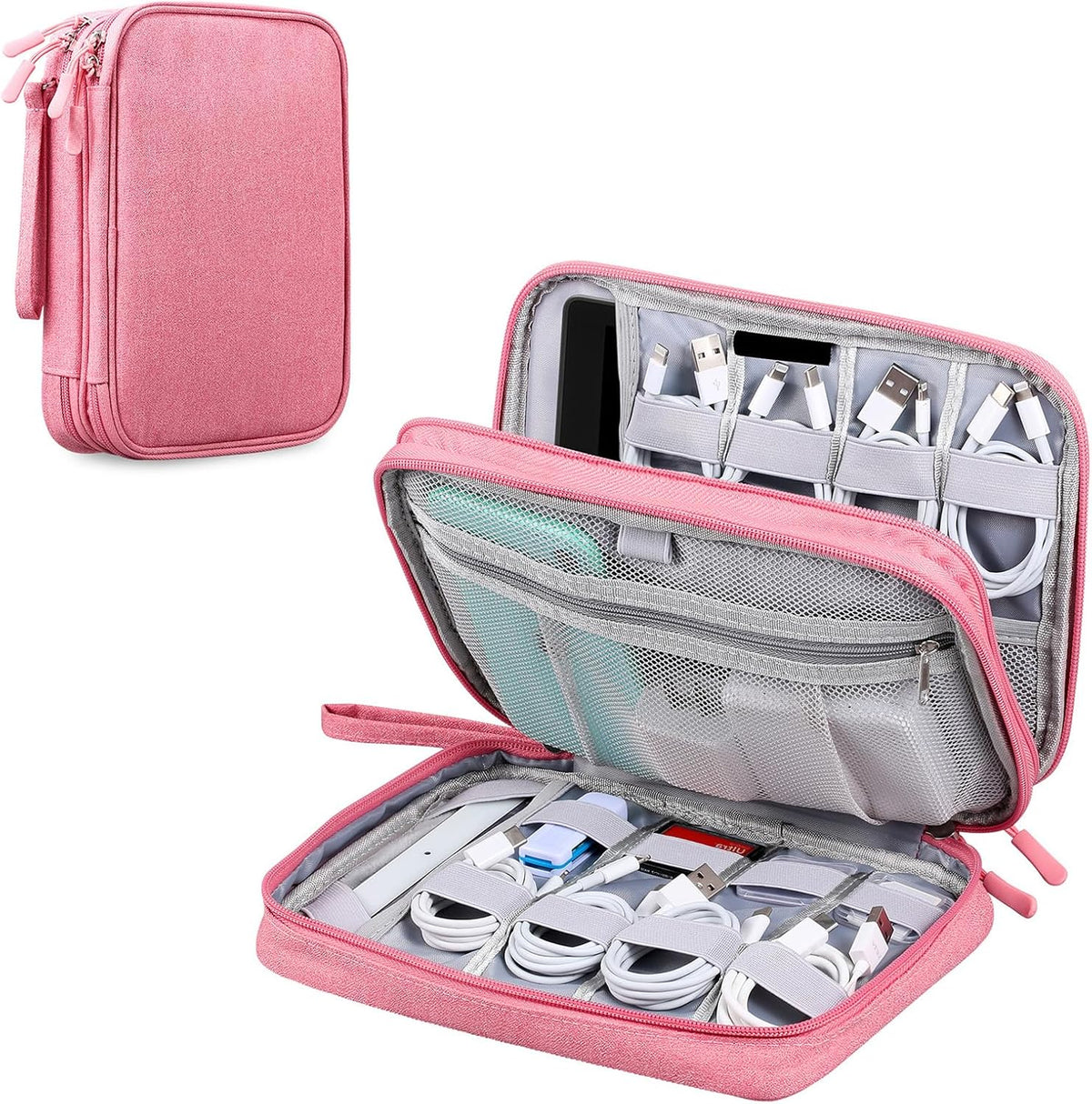 Cable Organizer Bag Travel Case for Electronics (Large, Dark Pink)