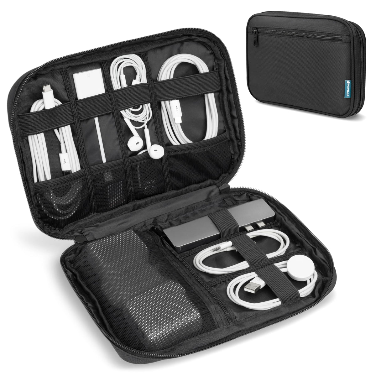 PAVILIA Travel Cord Organizer Case, Electronics Organizer Bag, Black