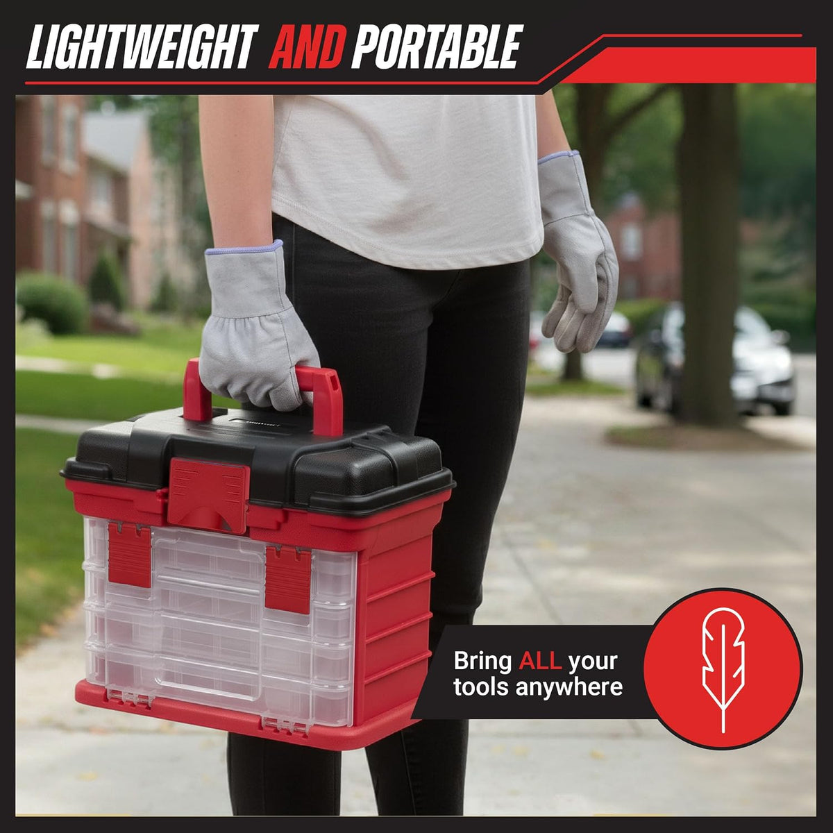 Stalwart Portable Tool Box Small Parts Organizer with Drawers, Red