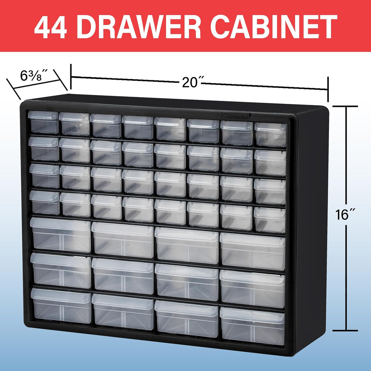 Akro-Mils 44-Drawer Plastic Storage Cabinet, 20"W x 6"D x 16"H, Black