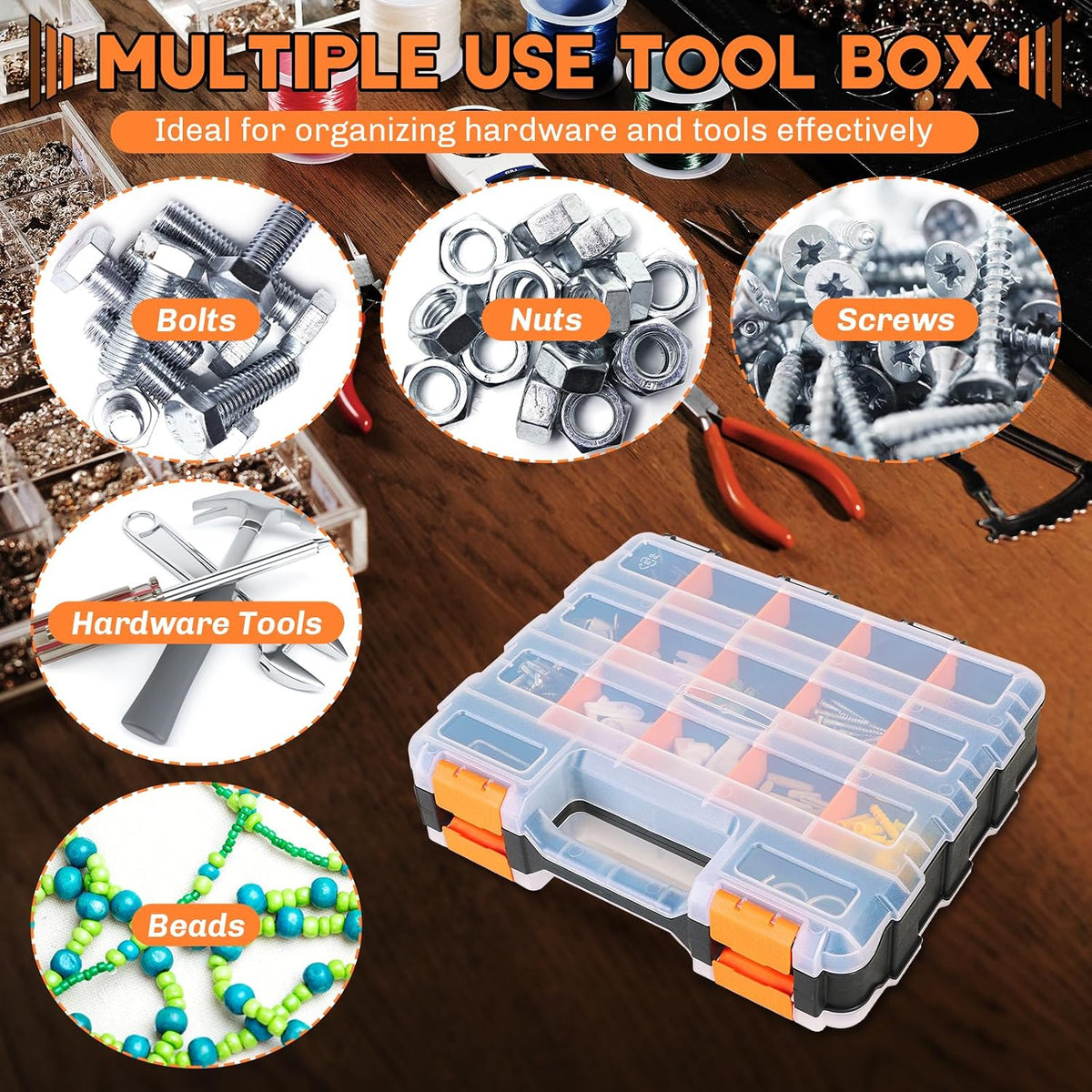 Small Parts Organizer Storage Case Tools Box 34-Compartments