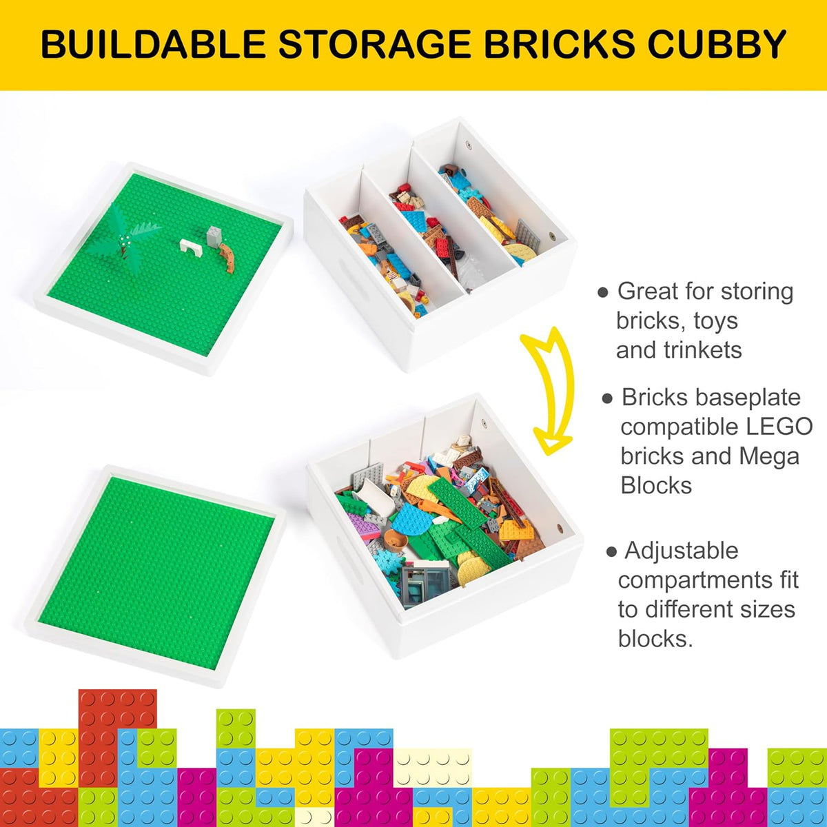 UTEX Buildable Cubby Storage with Baseplate Lid Compatible with Lego