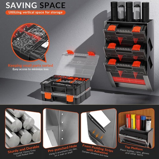 Hanging Tote Kit for Van Shelving Storage, Work Van Organizers and Storage Boxes, 3 Small Parts Tool Box Organizer 63 Compartments and 1 Metal Hanging Organizer Holder, Van Shelf Accessories