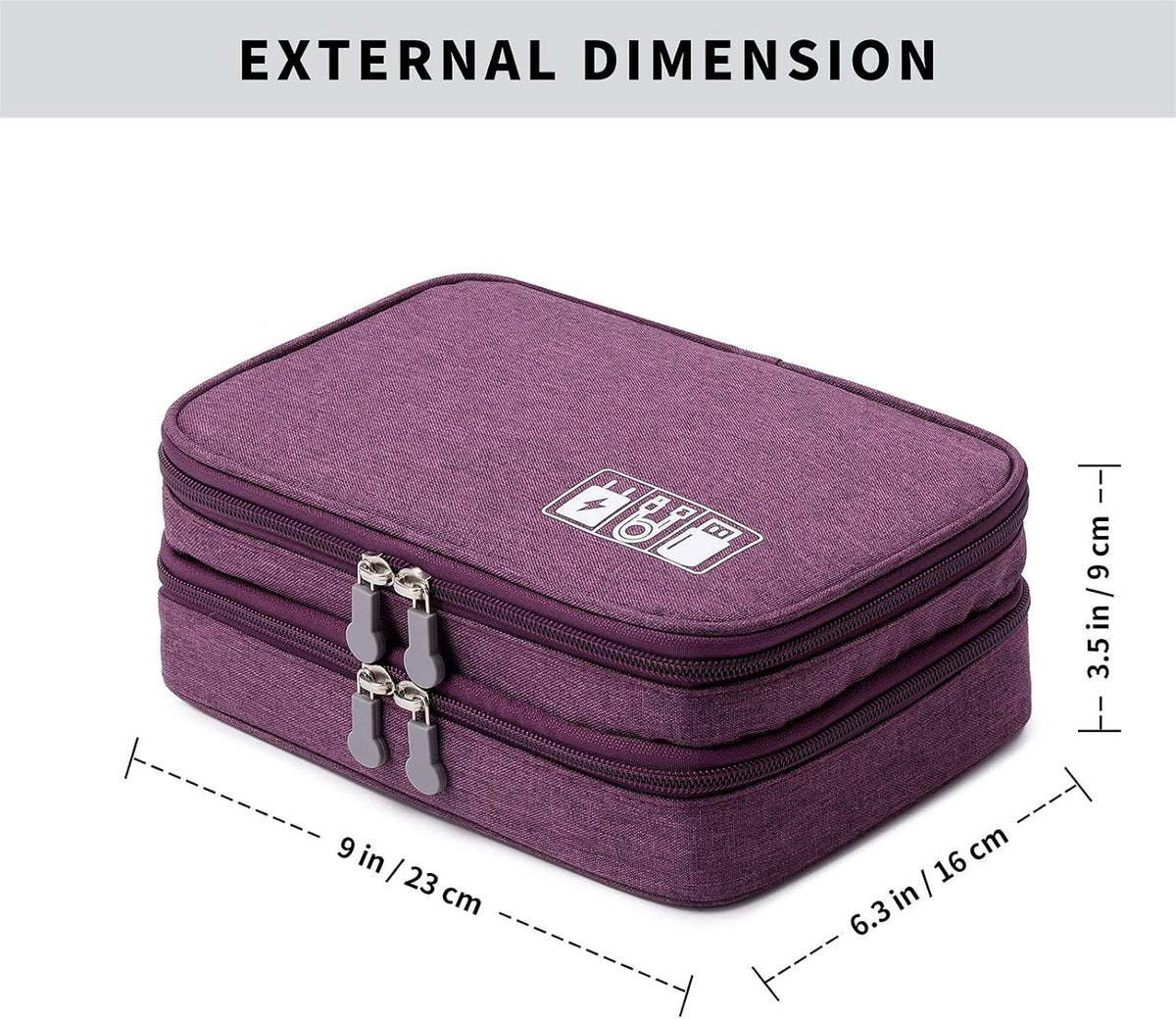 Mygreen Electronic Accessories Organizer Bag, Waterproof Double Layer Travel Storage Case with Adjustable Padded Dividers, Portable Hard Pouch for Cables, Charger, Power Bank, Phone, Hard Drive Purple