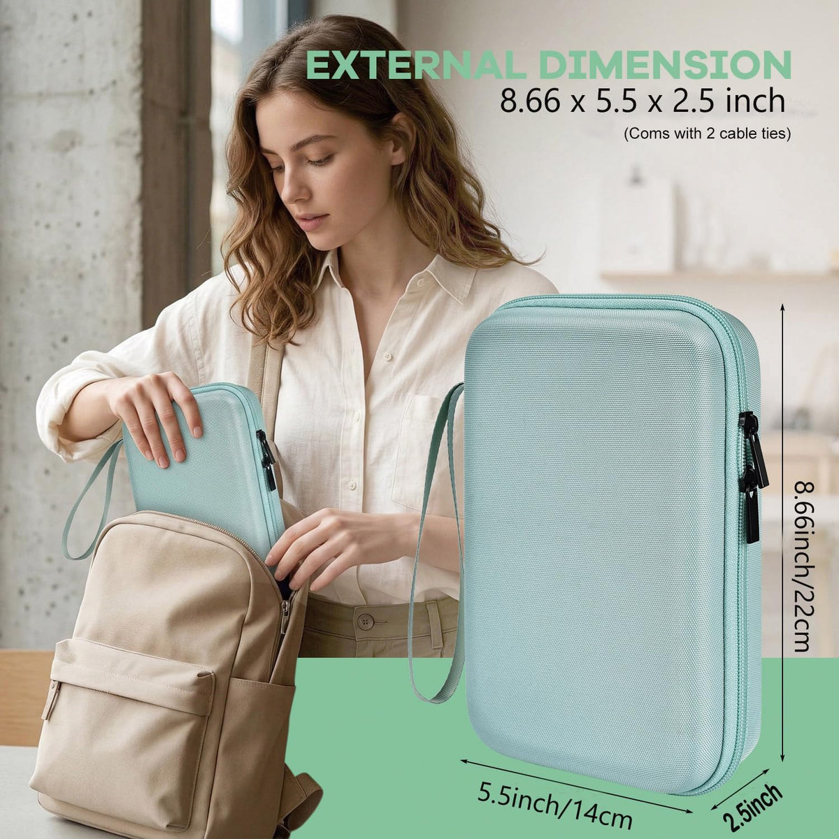 Hard Travel Electronic Organizer Case for MacBook Power Adapter Chargers Cables Power Bank Apple Magic Mouse Apple Pencil USB Flash Disk SD Card Hard Drive Shockproof Accessories Carrying Bag, Green