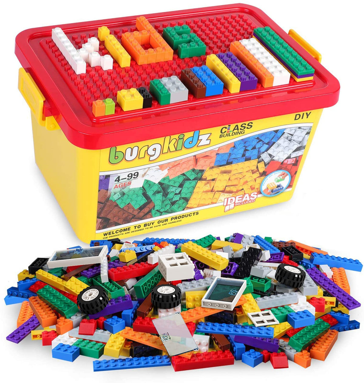 burgkidz Premium Building Blocks Set: Storage Box with Baseplate Lid