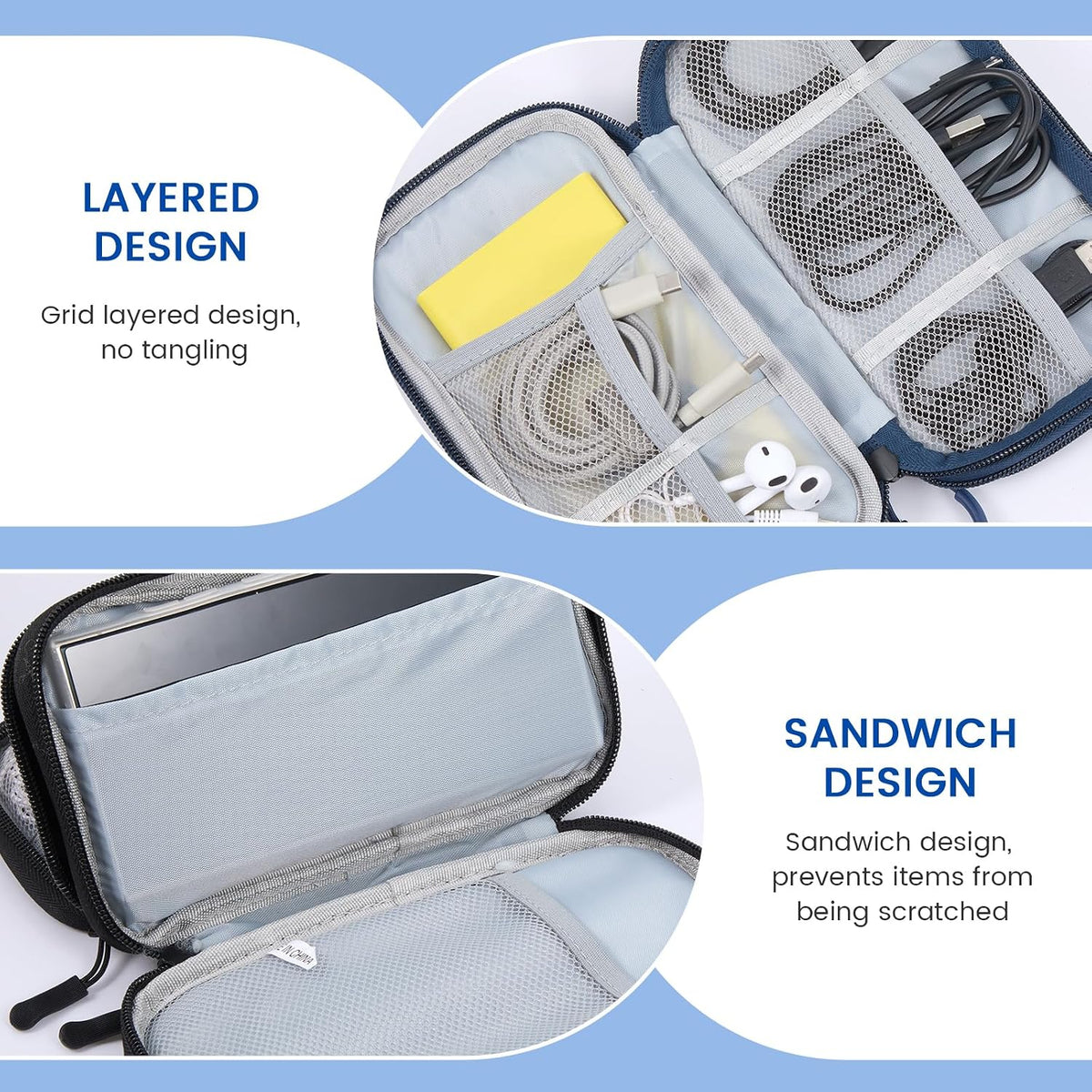 Sadnyy 3 Pcs Cable Organizer Travel, Double Layer Waterproof Pouch