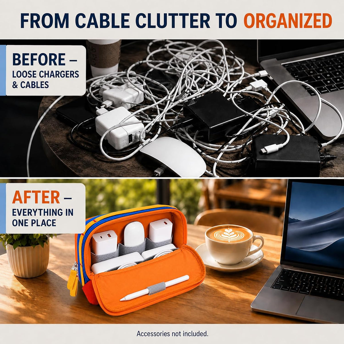 Charger Organizer Travel Case for Laptop Adapters and Cables, Blue/Red