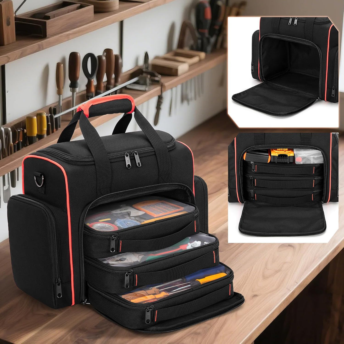 Marscamd Tool Bag with 3 Removable Cases, 2 Layers Tool Tote for Hand Tools