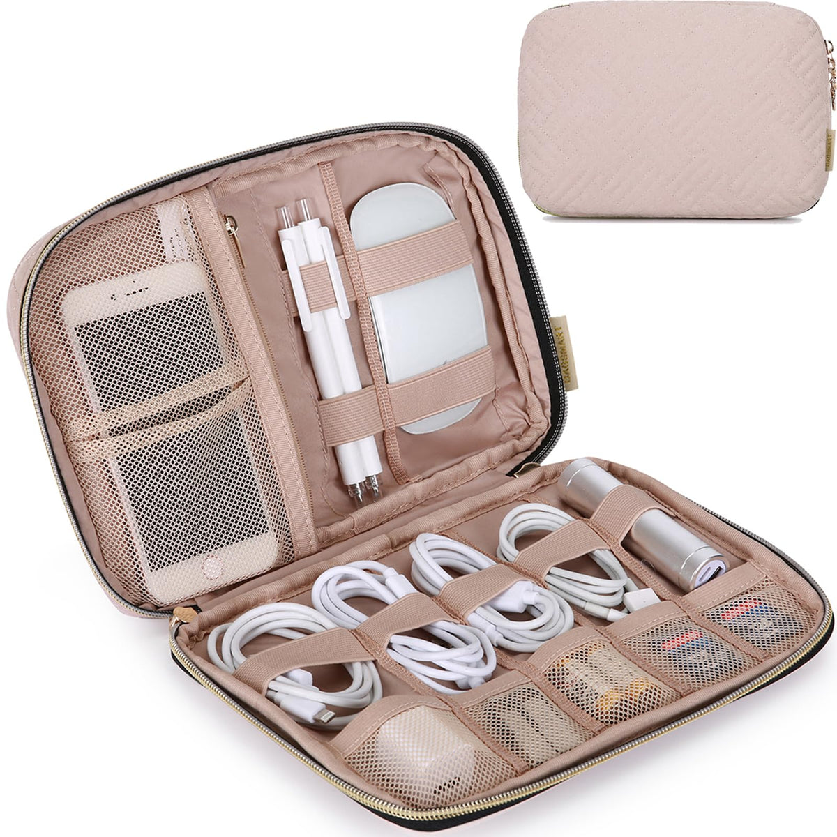 BAGSMART Large Electronics Travel Organizer Case for Wome, Polyester, Black