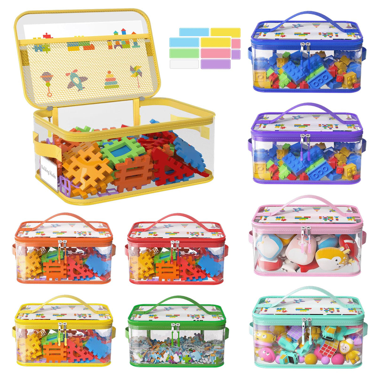 8 Packs Large Clear Toy Storage Bags with Double Zipper & Handles, L