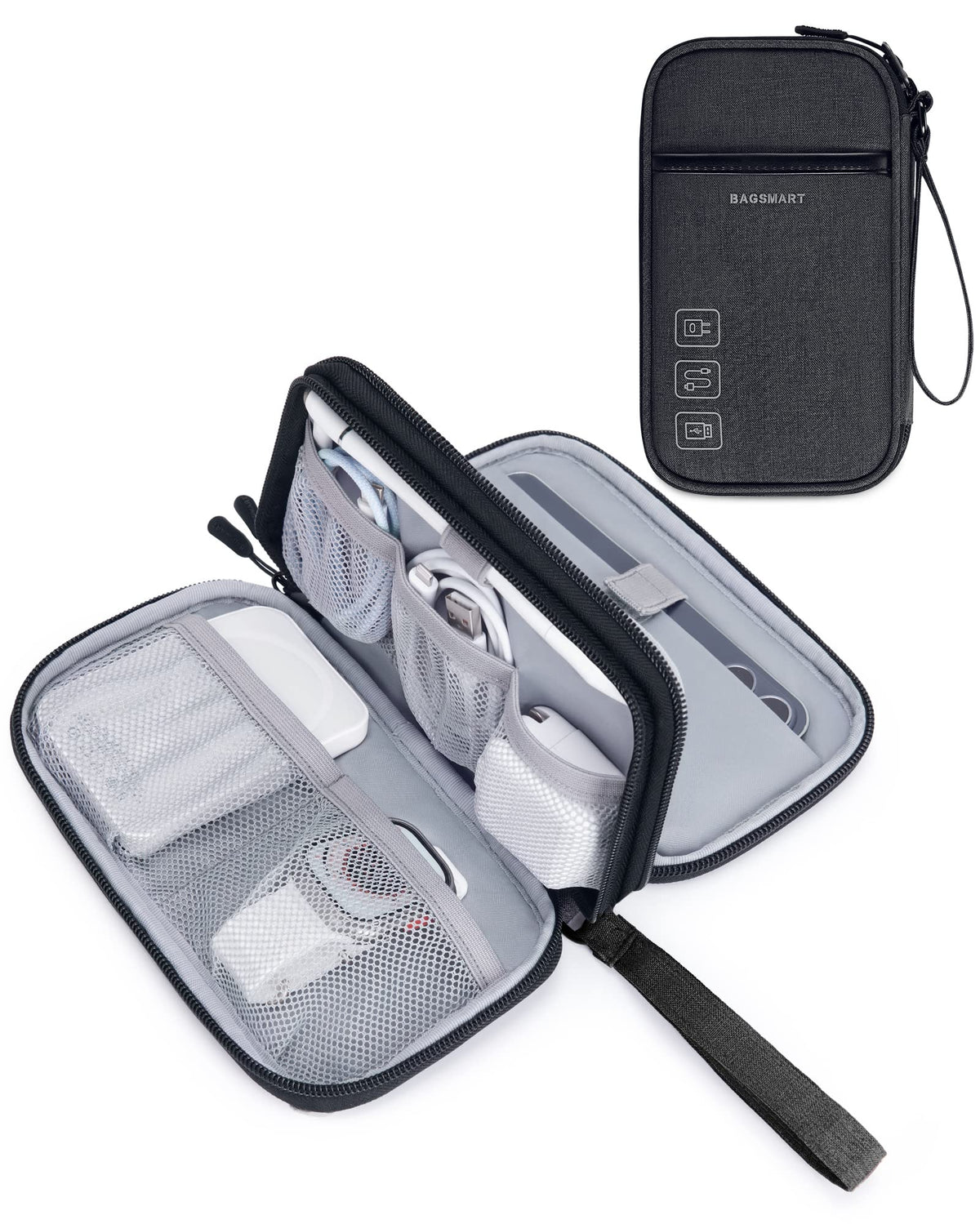 BAGSMART Electronics Travel Organizer for Cords Chargers Phones, Black