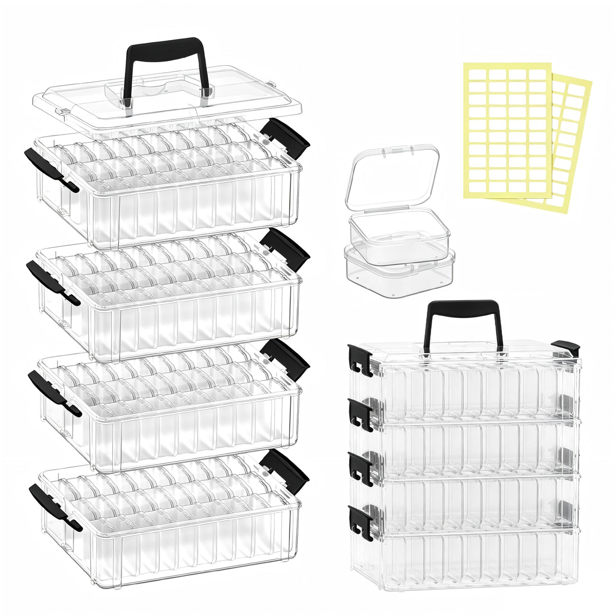 Bead Organizer Box 58 Pcs, 3-Tier Stackable Storage Box, and 3 Different Container Sizes Small Plastic Containers with Lids, Portability, Clear Organizers for Jewelry DIY Craft Storage