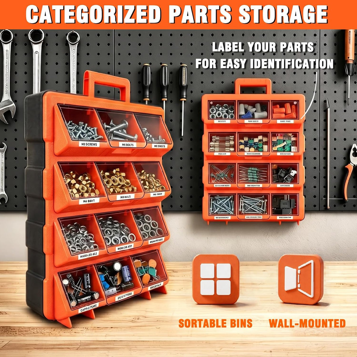 Tool Box Organizer,12-Compartment Portable Small Parts Organizer