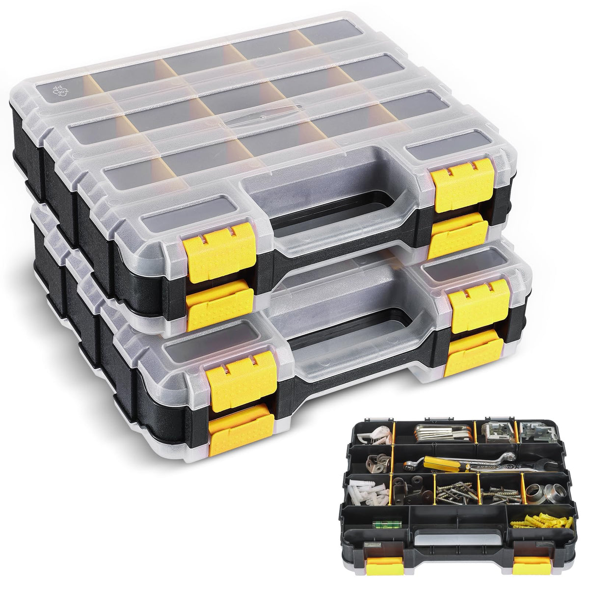 NATGAI 2 Pack Small Parts Organizers, 34-Compartments Double-Sided Tool Box