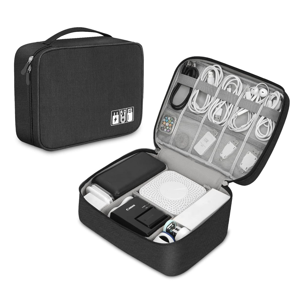 Electronic Organizer Travel Universal Cable Organizer Electronics Accessories Bag for Cable, Charger, Phone, USB, SD Card,1Pack