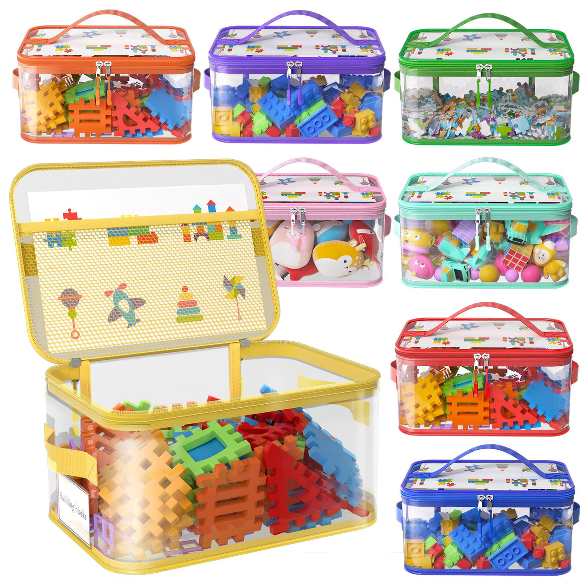 8 Packs Large Clear Toy Storage Bags with Double Zipper & Handles, L