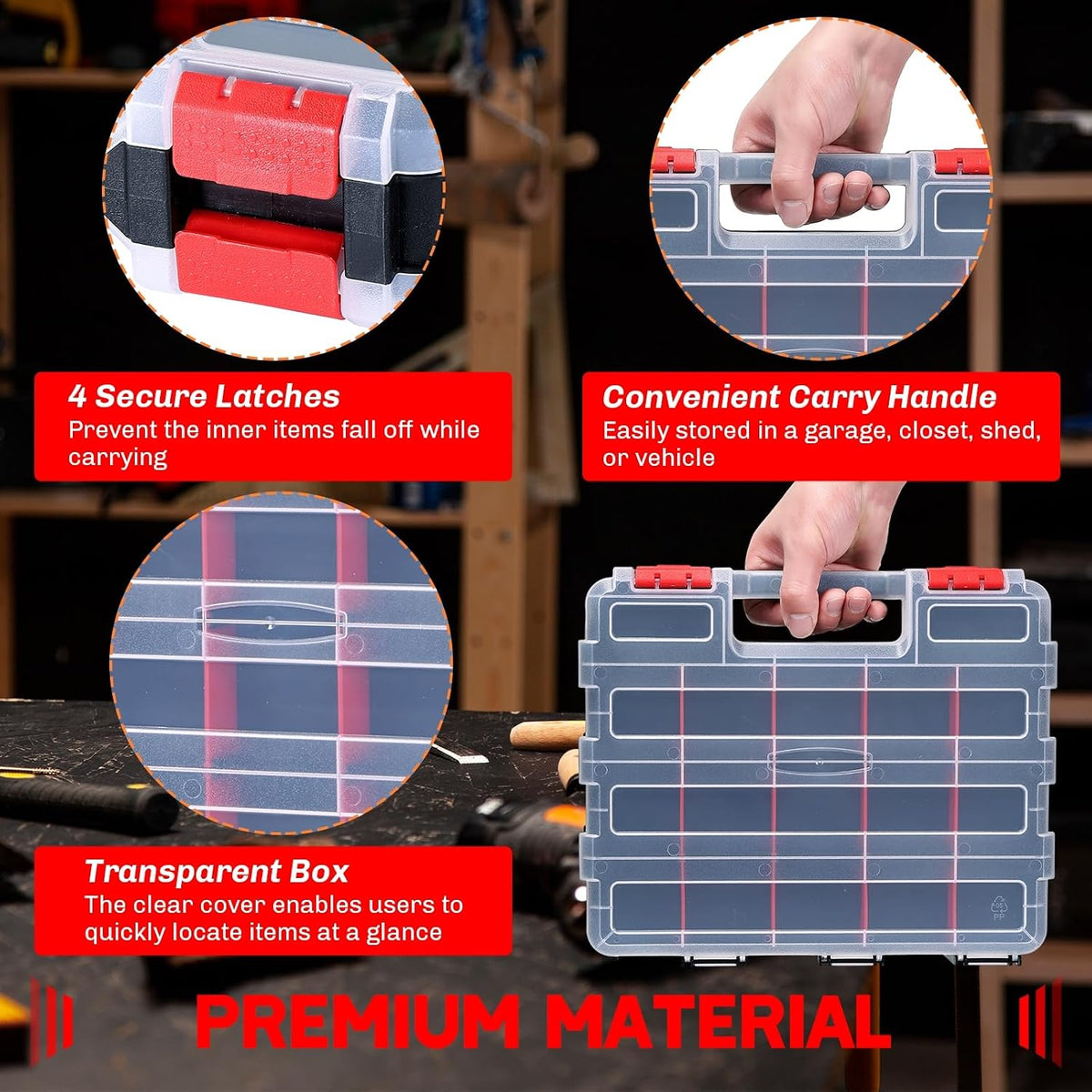 Small Parts Organizer Storage Case Tools Box 34-Compartments (Red)