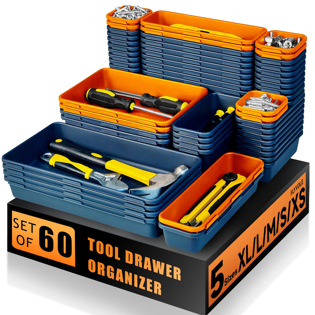 Tool Box Organizer Tray, 60 PCS & 5 Sizes, Black