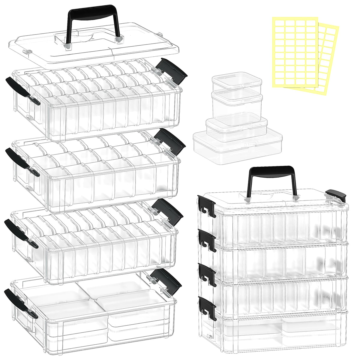 Bead Organizer Box 58 Pcs, 3-Tier Stackable Storage Box, and 3 Different Container Sizes Small Plastic Containers with Lids, Portability, Clear Organizers for Jewelry DIY Craft Storage