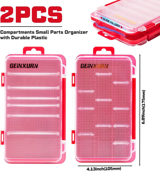Geinxurn Small Flat Storage Parts Organizer, 2Pcs Red Portable Transparent Plastic Small Parts Tool Box with Removable Dividers, Screwdriver Bit Cases Storage(2 Pieces)