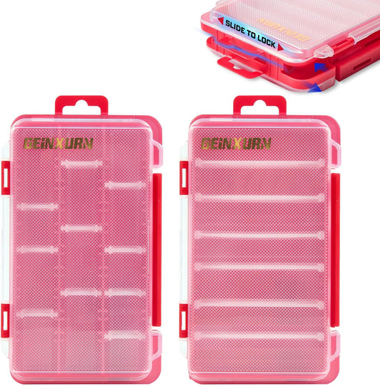 Geinxurn Small Flat Storage Parts Organizer, 2Pcs Red Portable Transparent Plastic Small Parts Tool Box with Removable Dividers, Screwdriver Bit Cases Storage(2 Pieces)
