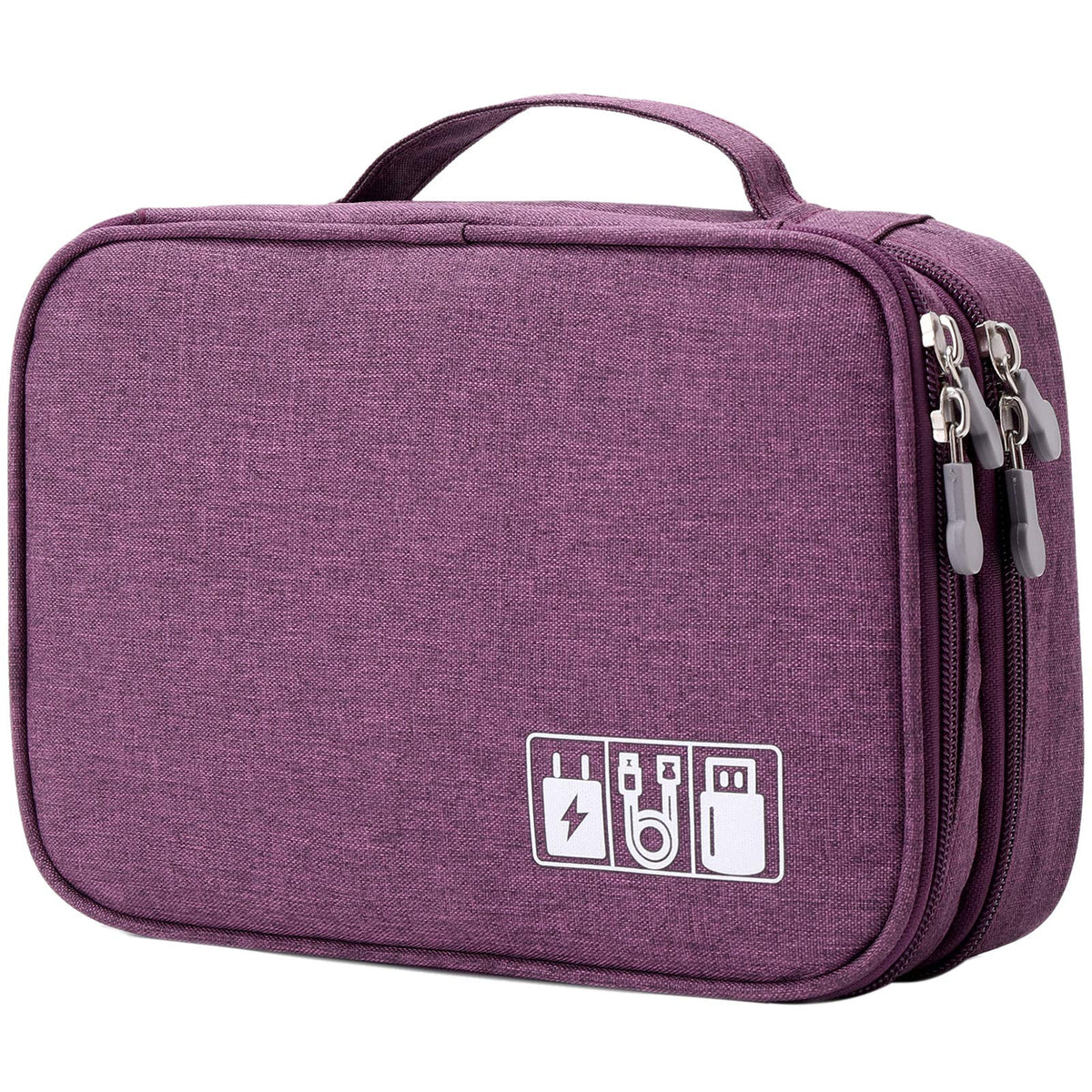 Mygreen Electronic Accessories Organizer Bag, Waterproof Double Layer Travel Storage Case with Adjustable Padded Dividers, Portable Hard Pouch for Cables, Charger, Power Bank, Phone, Hard Drive Purple