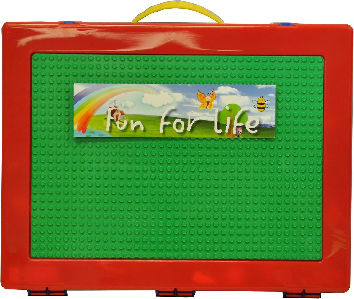 Lego-Compatible Organizer Case With Building Plate (Green/Blue) - Storage Case Fits up to 1000 Parts