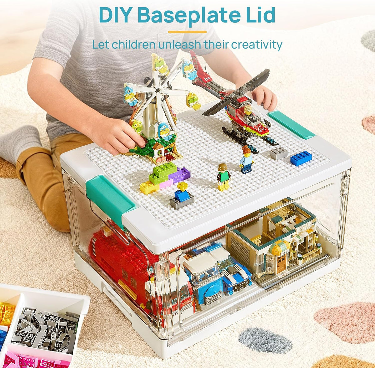 Vtopmart 24 QT Clear Plastic Storage Box with Building Baseplate Lid,1 Pack