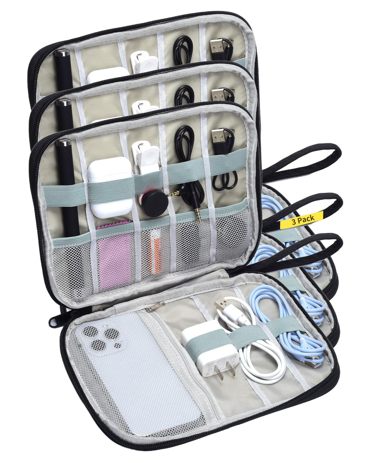 Electronics Travel Organizer Case for Chargers and Cords Black
