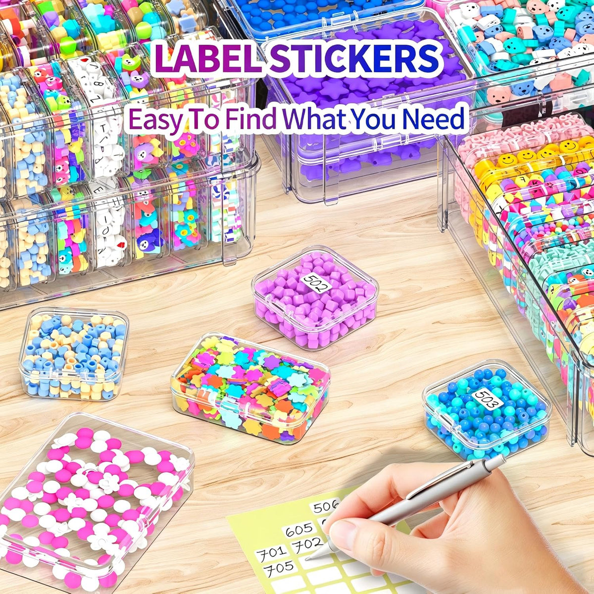 Bead Organizer Box 58 Pcs, 3-Tier Stackable Storage Box, and 3 Different Container Sizes Small Plastic Containers with Lids, Portability, Clear Organizers for Jewelry DIY Craft Storage